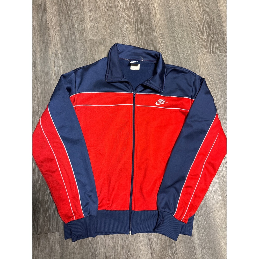 Vintage Nike Track Jacket Mens Large Red Navy Blue Colorblock Full Zip 80s 90s